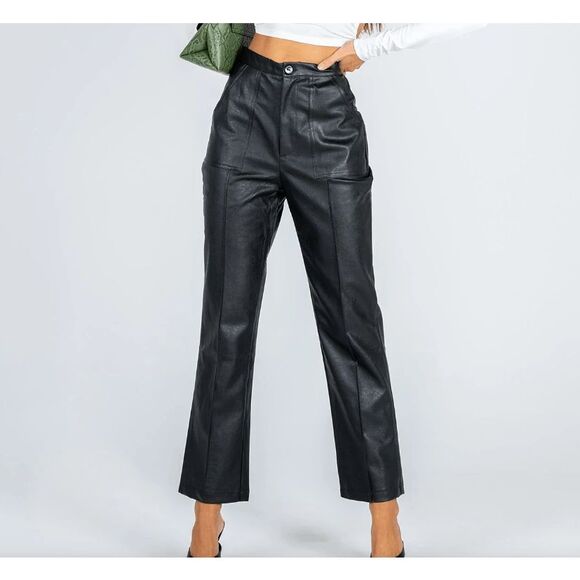Princess Polly Pants - Princess Polly Encore Pants Black Faux Leather Front / Back Seams Pockets Size 6